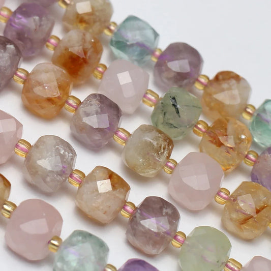 Natural Gemstone Assortment Rainbow Faceted Cube Strand (8x8mm)