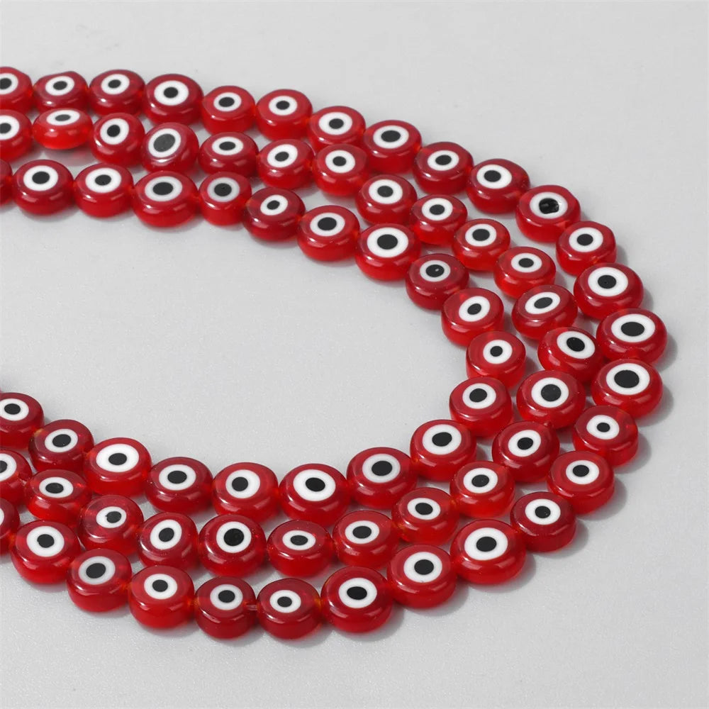 Glazed Glass Multicolour Evil Eye Coin Bead Strand
