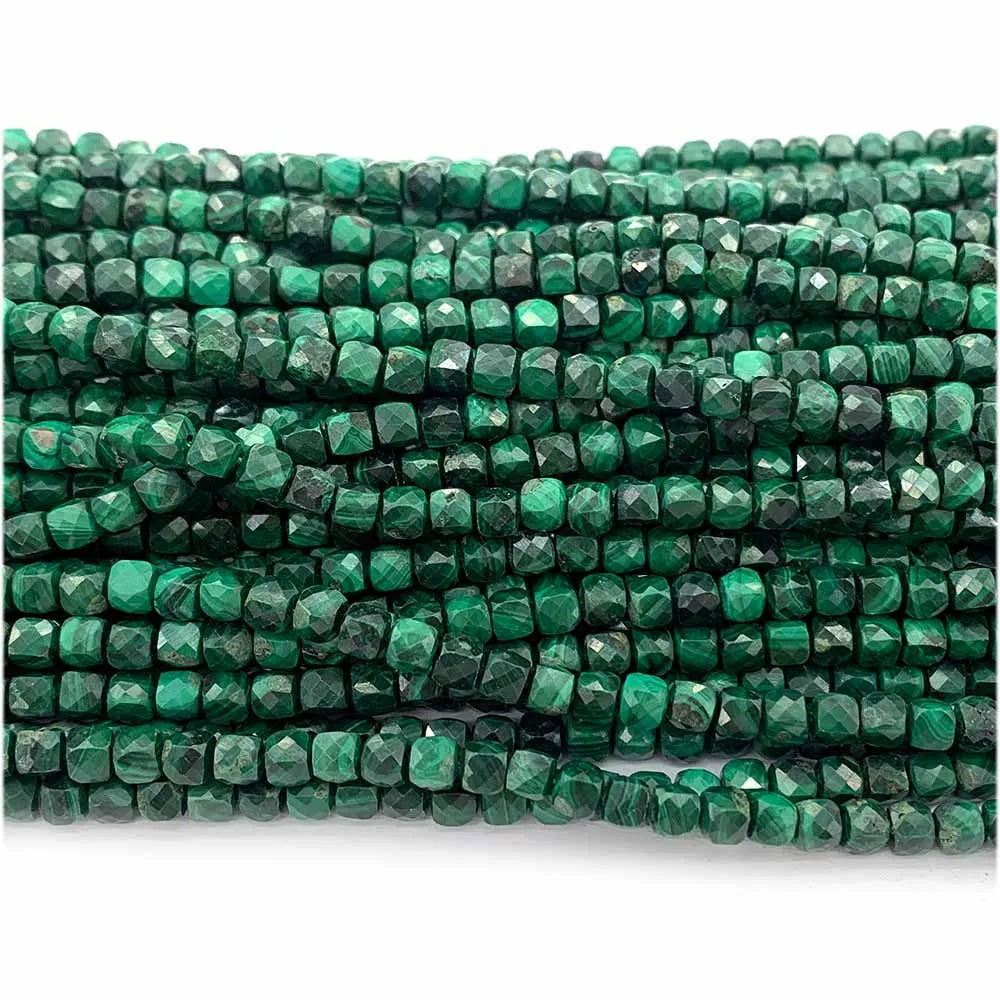 Malachite Faceted Irregular Mini-Cube Small Bead Strand