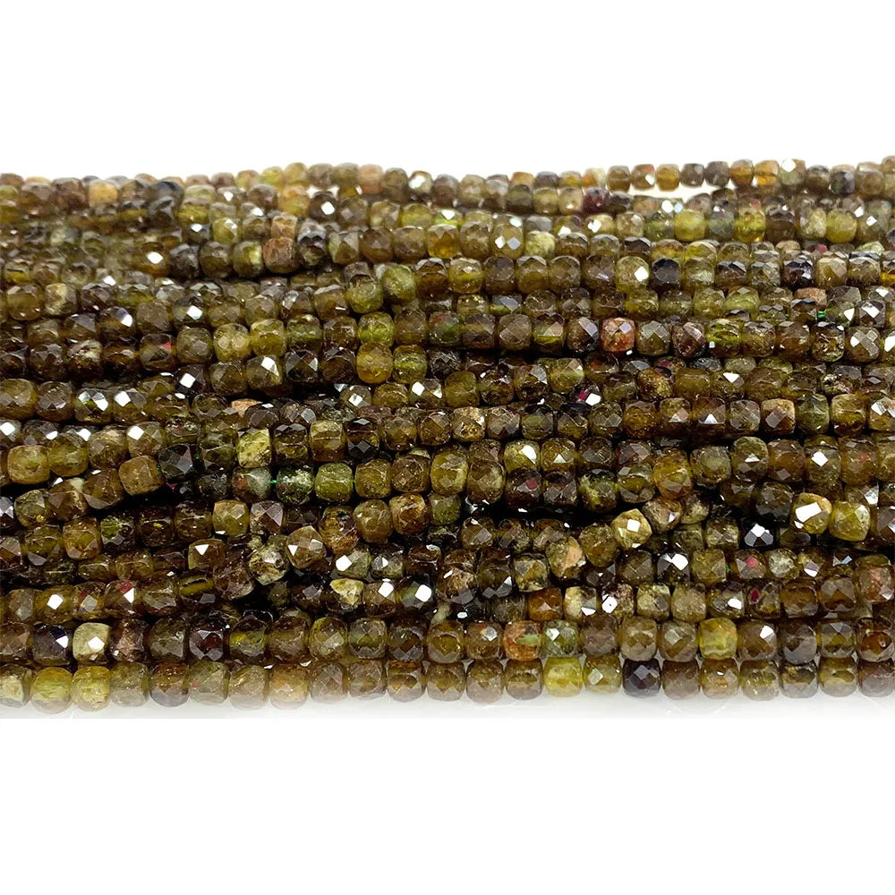 Natural Tsavorite/Green Garnet Cube Faceted Small Bead Strand