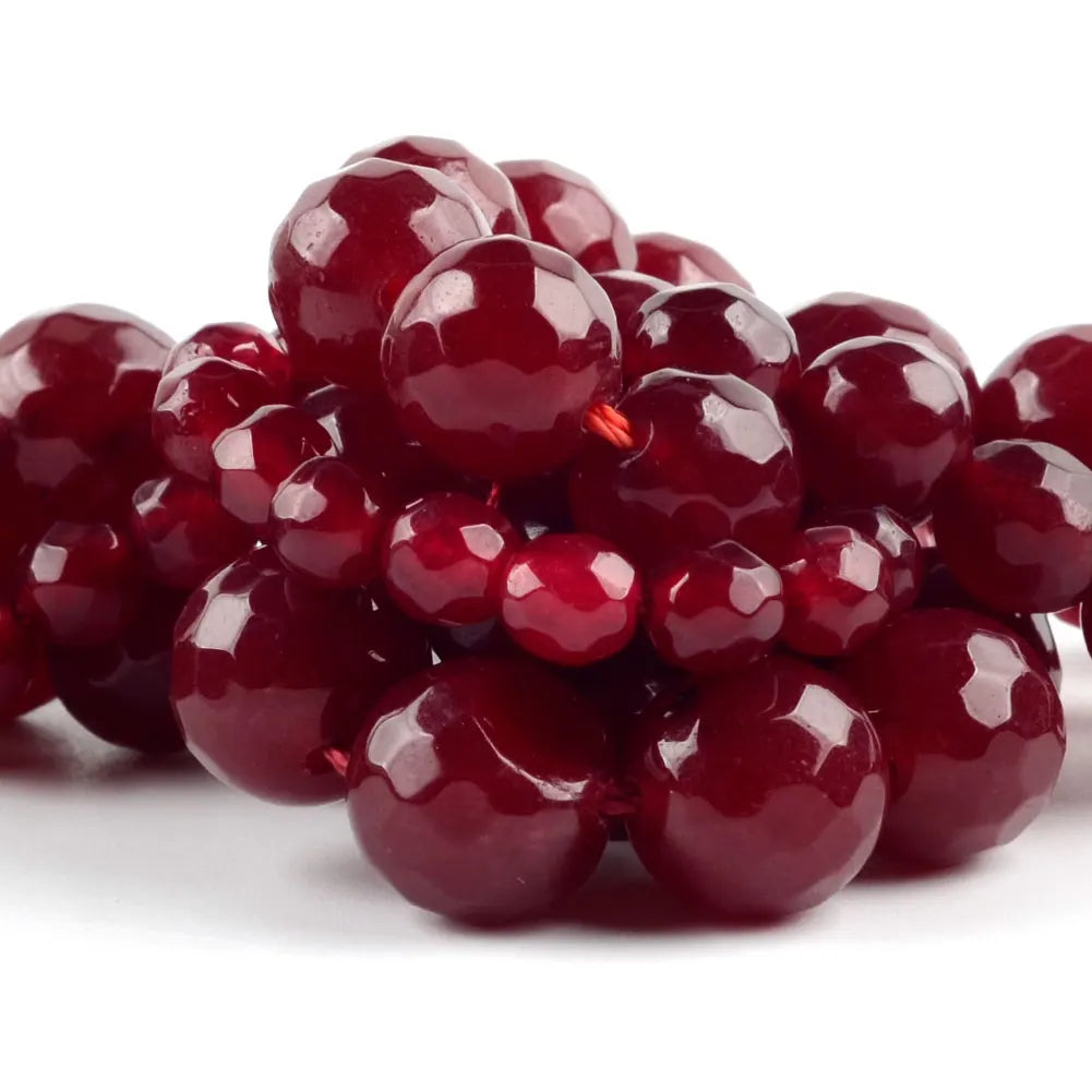 Natural Faceted Ruby Jade Bead Strand (4/6/8/10/12mm)