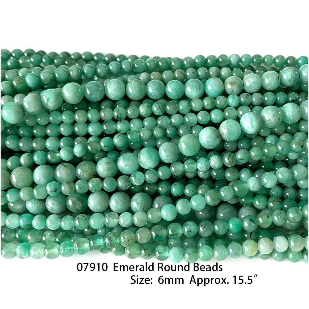 Natural Green Emerald Round Bead Strand
