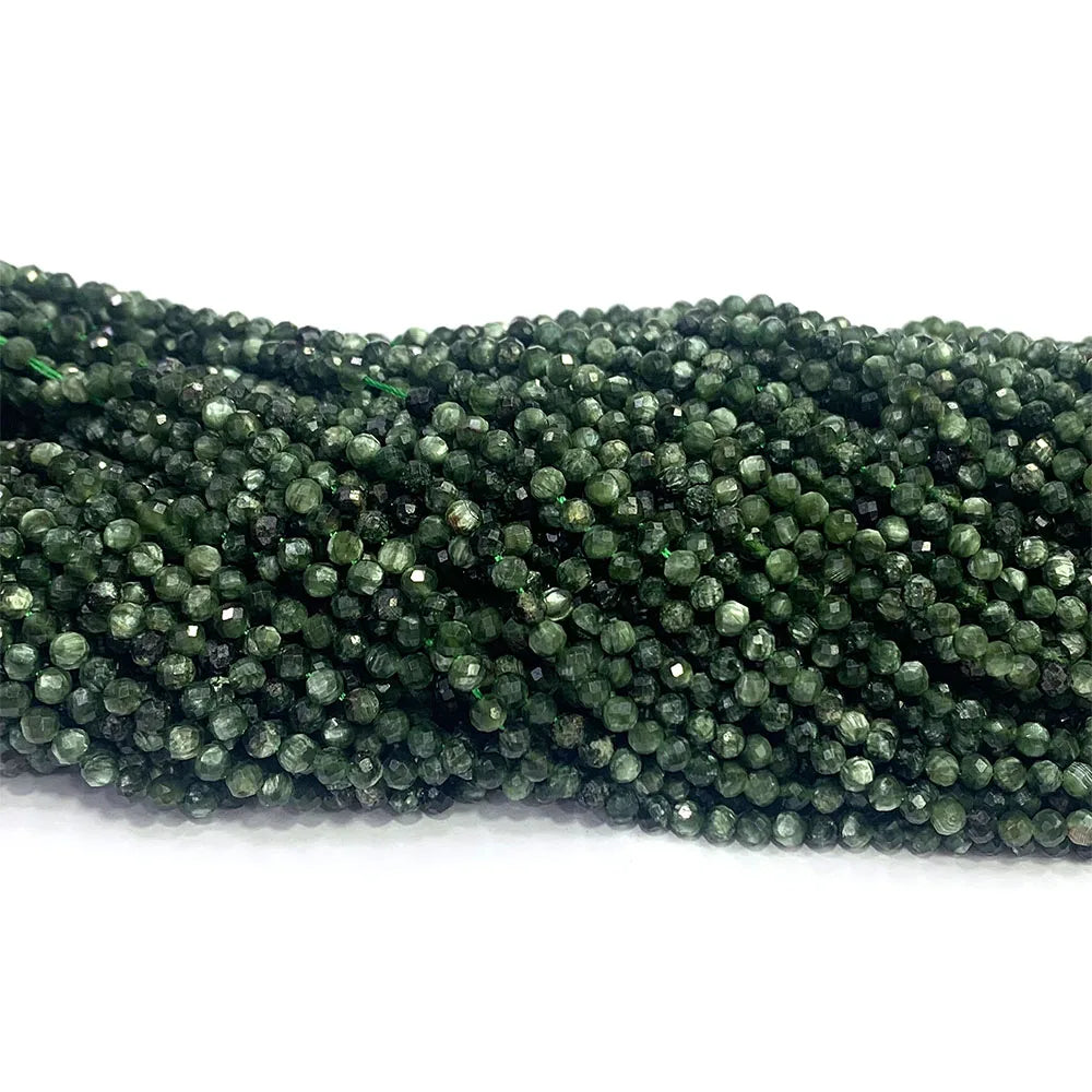 Natural Seraphinite Round Faceted Small Bead Strand