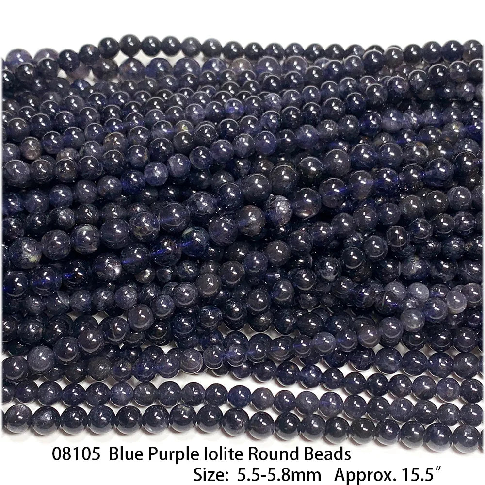 Natural Blue/Purple Iolite Round Bead Strand