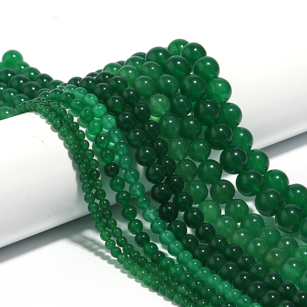 Forest Green Chalcedony Bead Strand