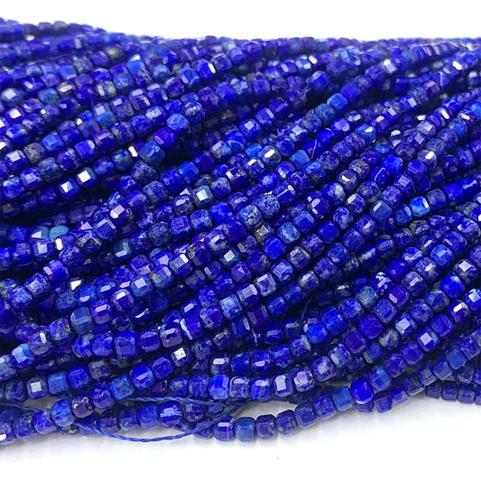 Natural Blue Lapis Lazuli Faceted Irregular Cube Bead Strand