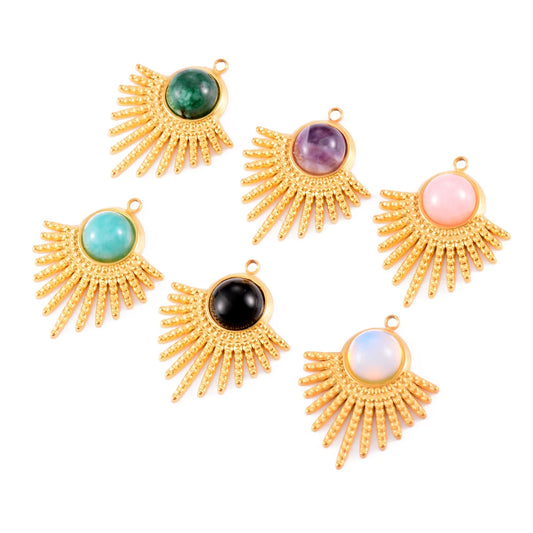 4 Pieces Stainless Steel Natural Stone Sunsplash Pendant