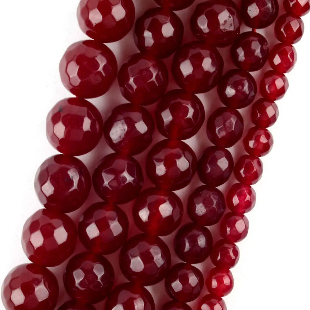 Natural Faceted Ruby Jade Bead Strand (4/6/8/10/12mm)