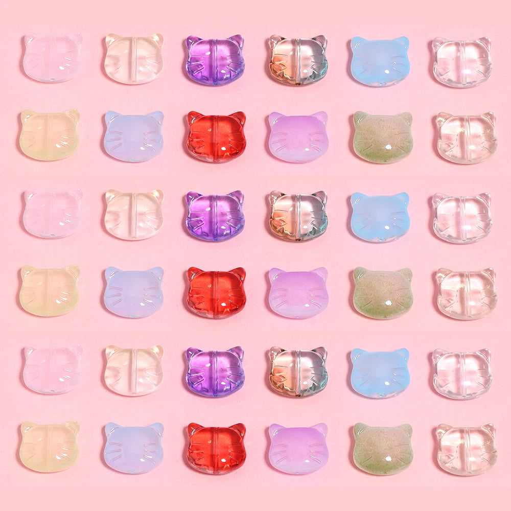 30Pcs Lampwork Glass Cat Head Beads