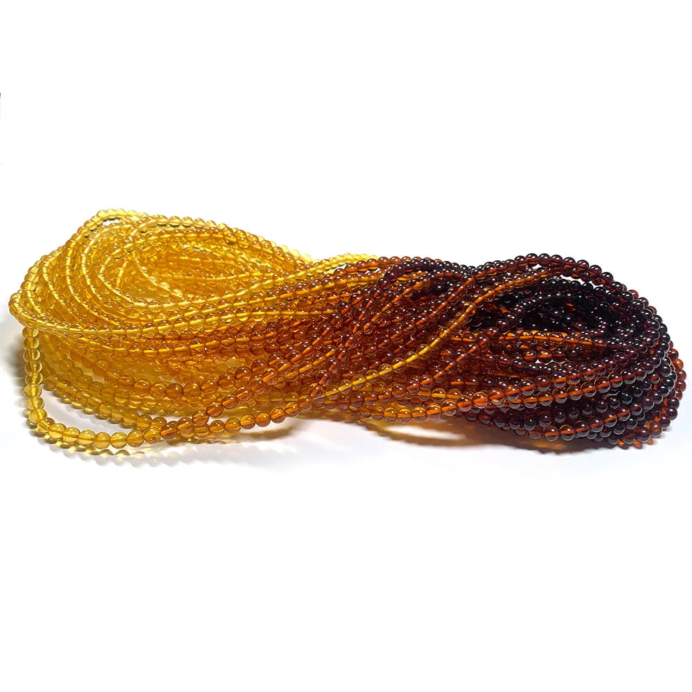 Natural Red/Yellow Amber Gradient Round Bead Strand