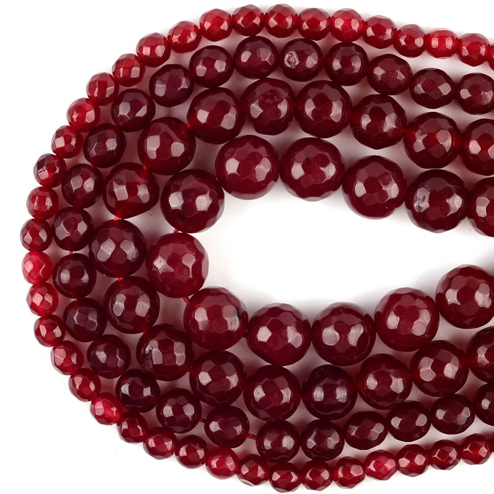 Natural Faceted Ruby Jade Bead Strand (4/6/8/10/12mm)