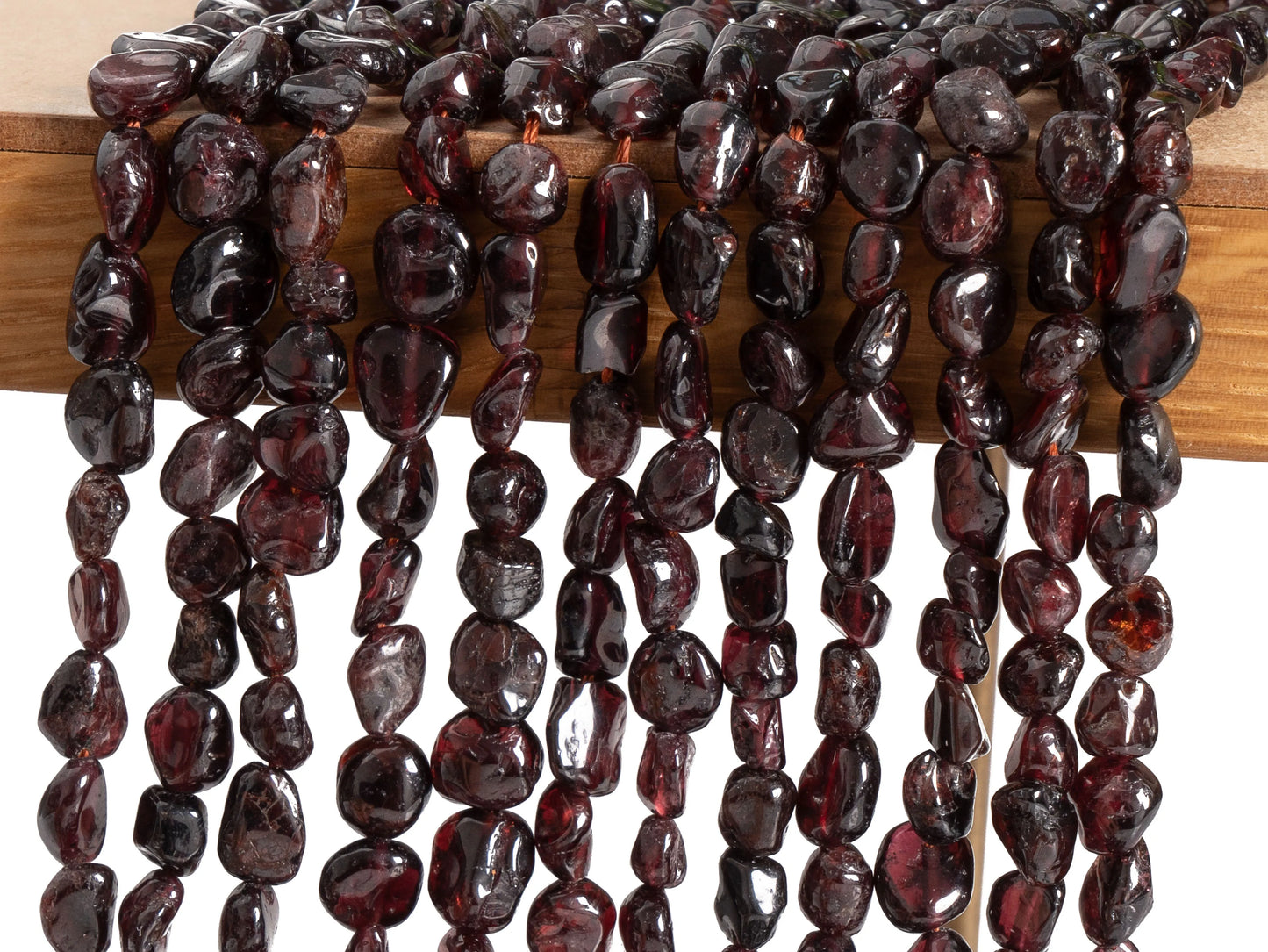 Wine Red Garnet Pebble Bead Strand
