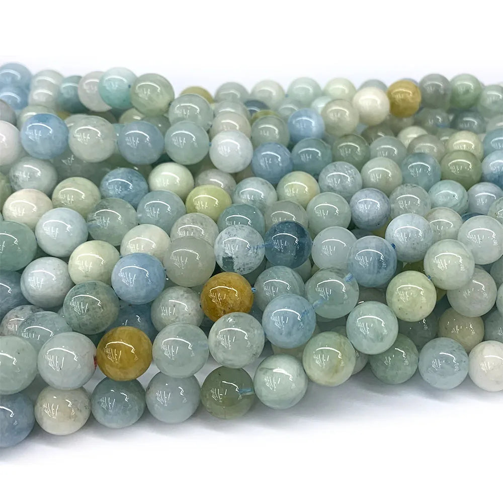 AAA Natural Green/Blue Aquamarine Round Bead Strand