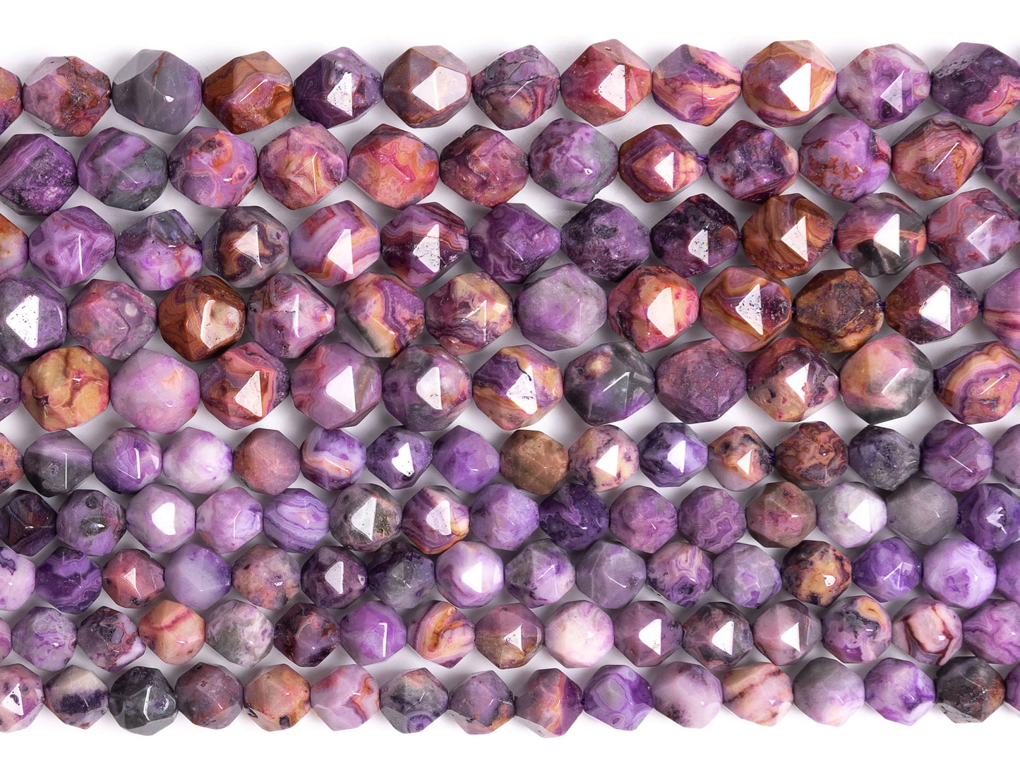 HQ Natural Faceted Purple Crazy Lace Agate Bead Strand