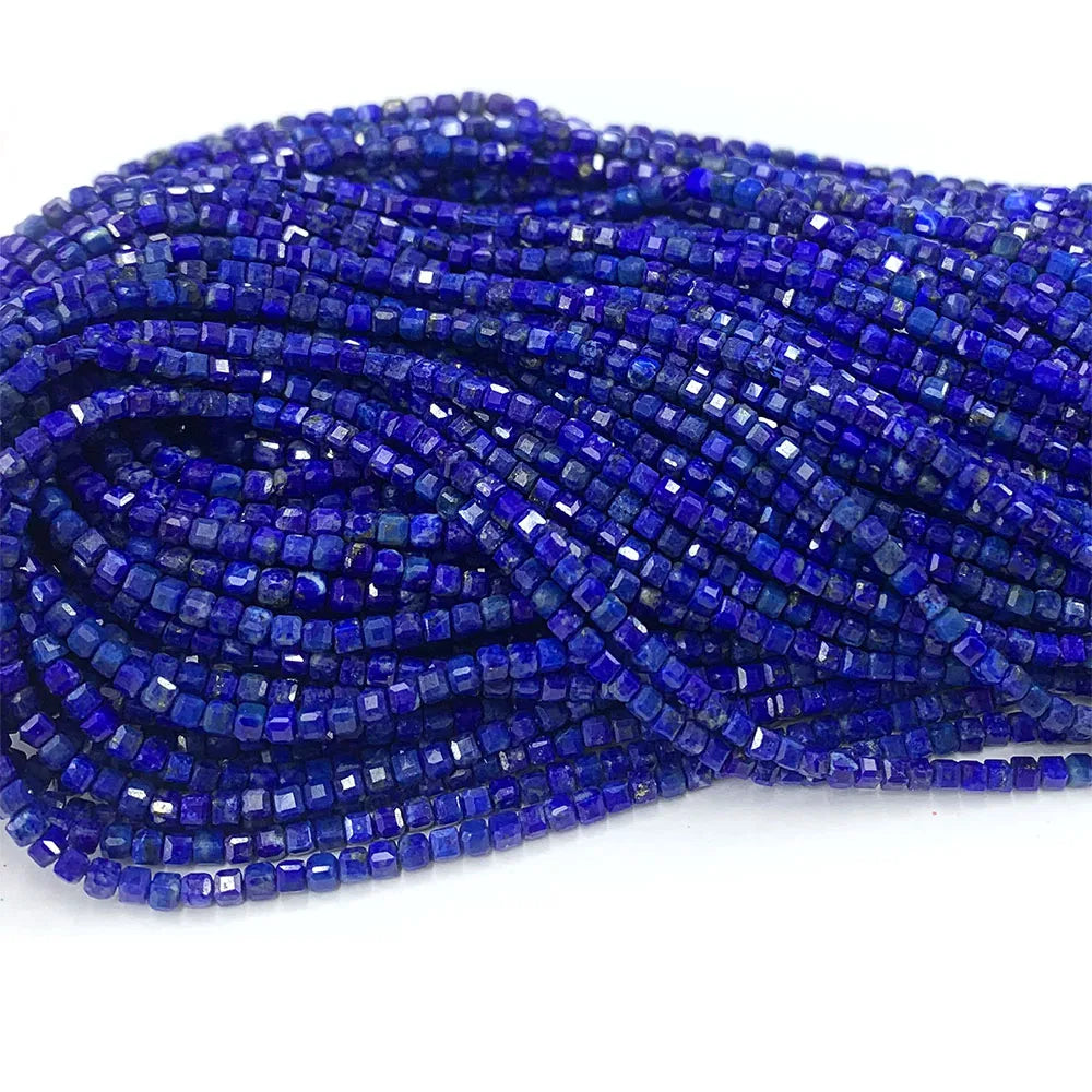 Natural Blue Lapis Lazuli Faceted Irregular Cube Bead Strand