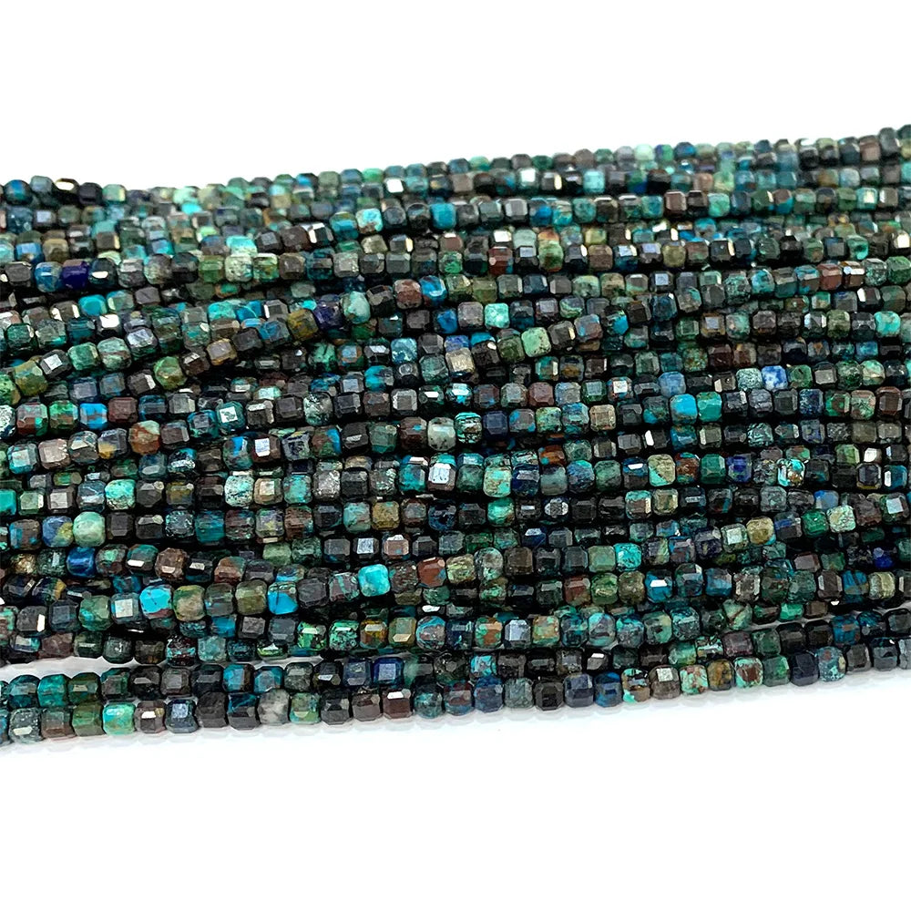 Natural Chrysocolla Small Faceted Cube Bead Strand