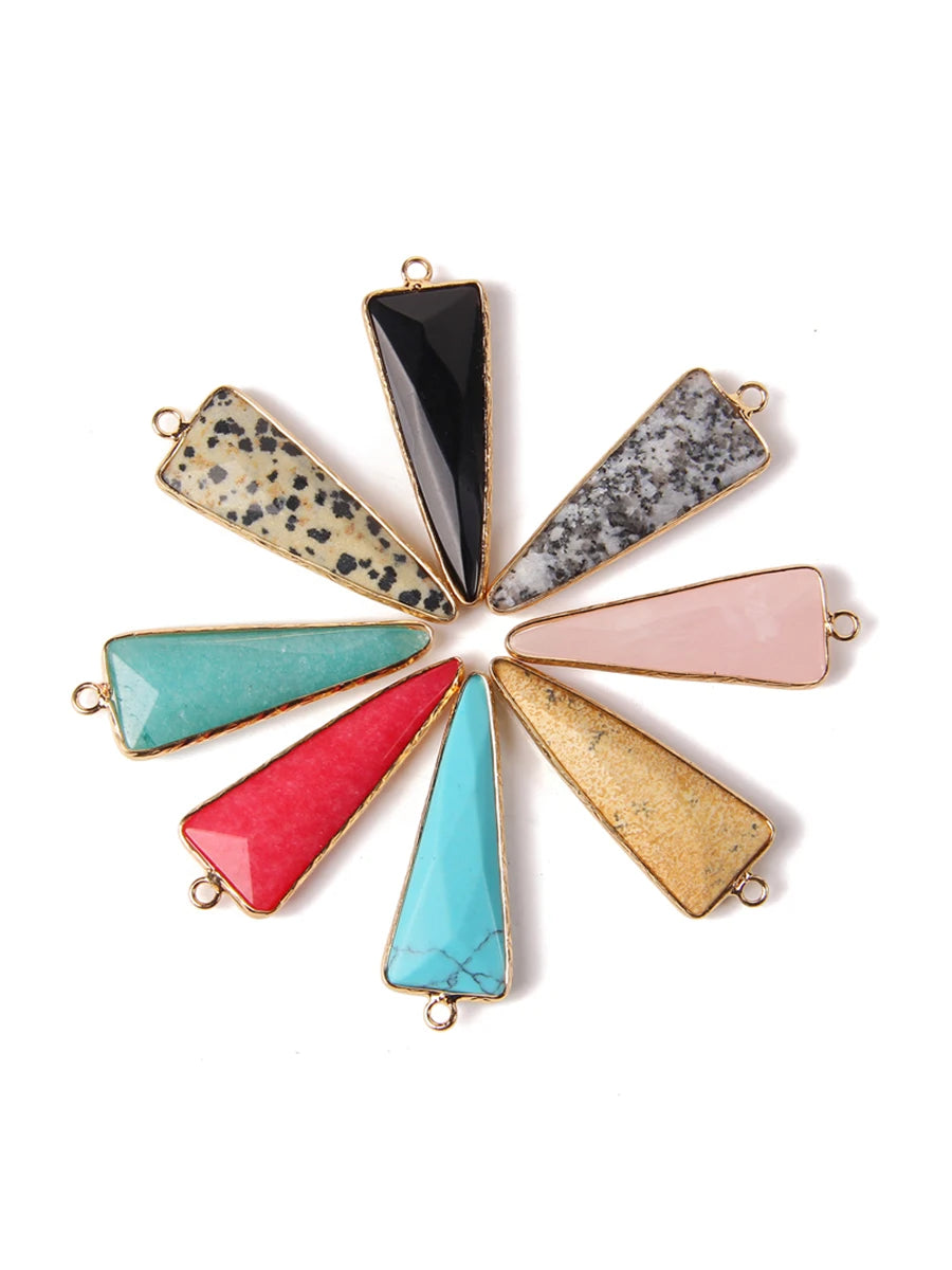 1 Piece Long Faceted Stone Triangle Pendant 46X16mm