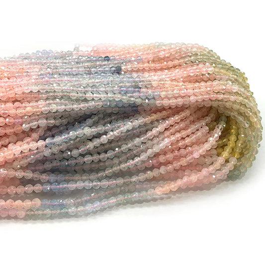 Natural Blue Aquamarine/Morganite Round Faceted Small Gradient Bead Strand