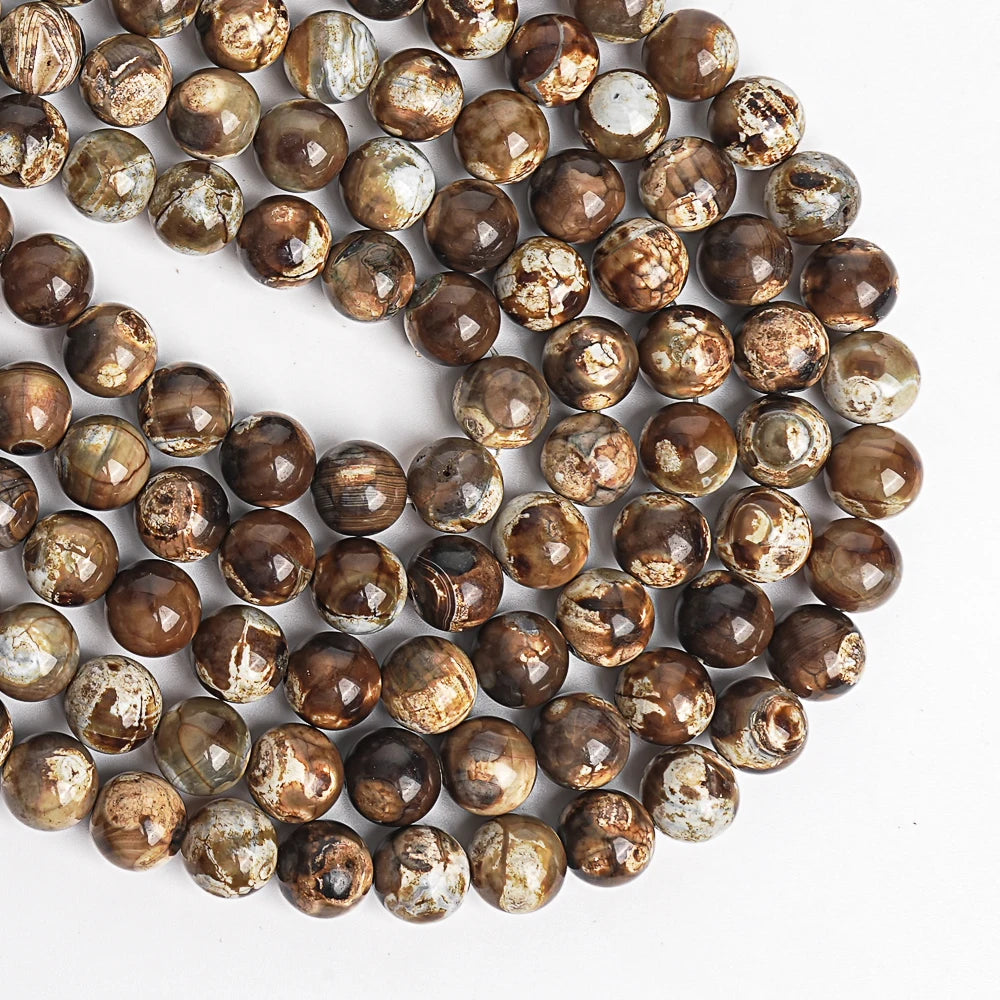 HQ Natural Coffee Brown Crazy Lace Agate Bead Strand (8/10/12/14mm)
