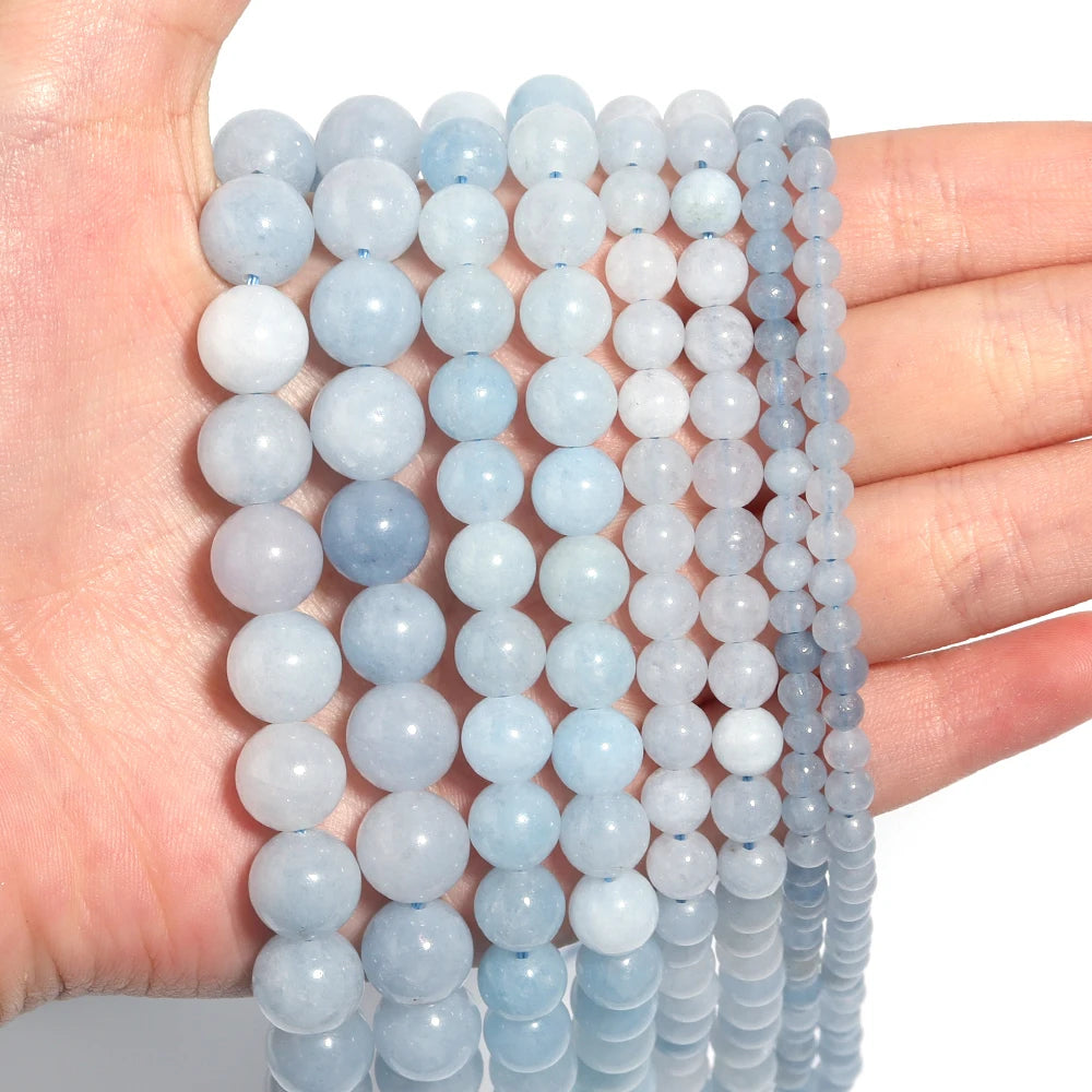 Natural Aquamarine Stone Bead Strand