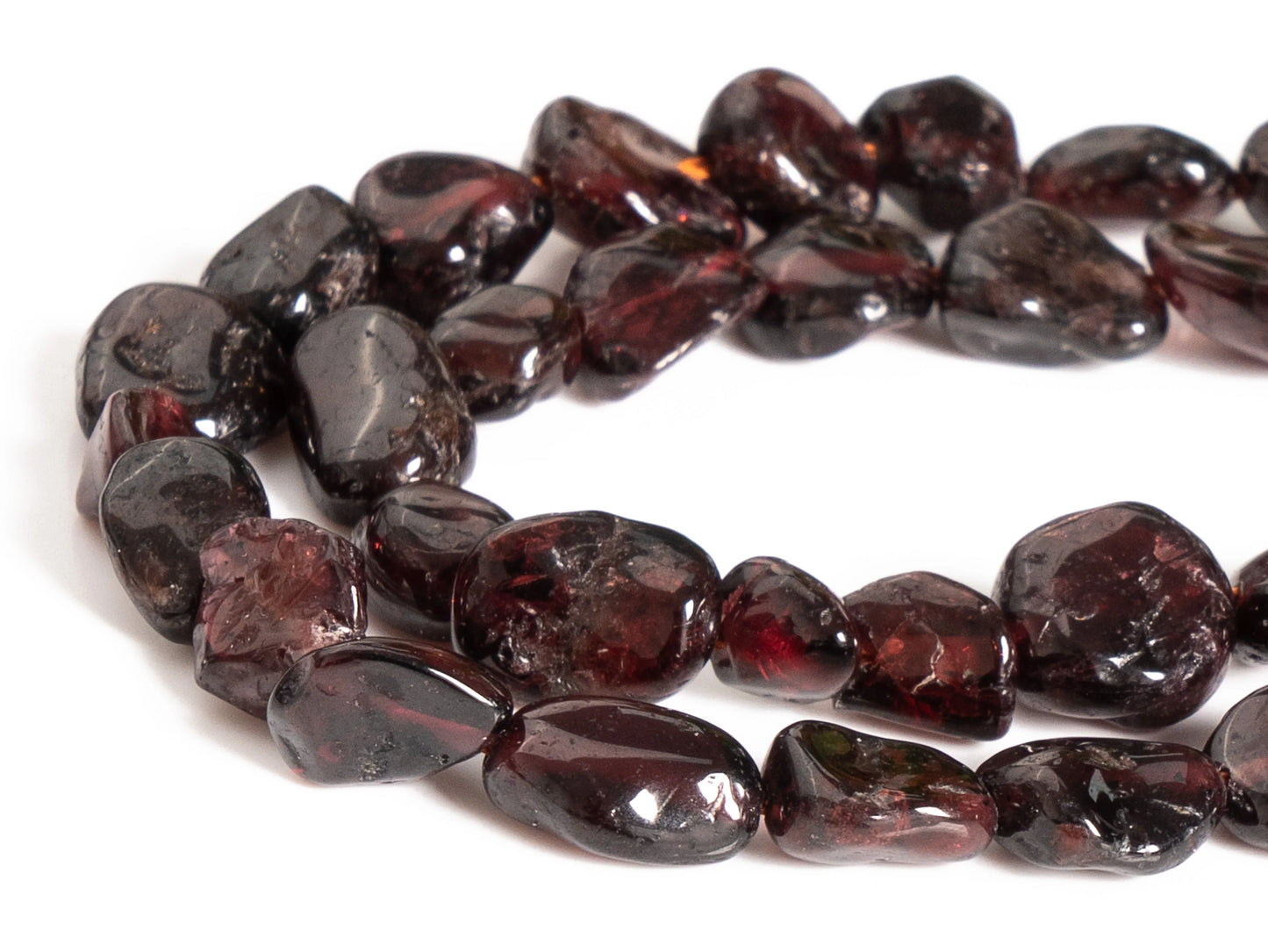 Wine Red Garnet Pebble Bead Strand