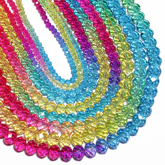 Faceted Rainbow Gradient Glass Crystal Rondelle Beads