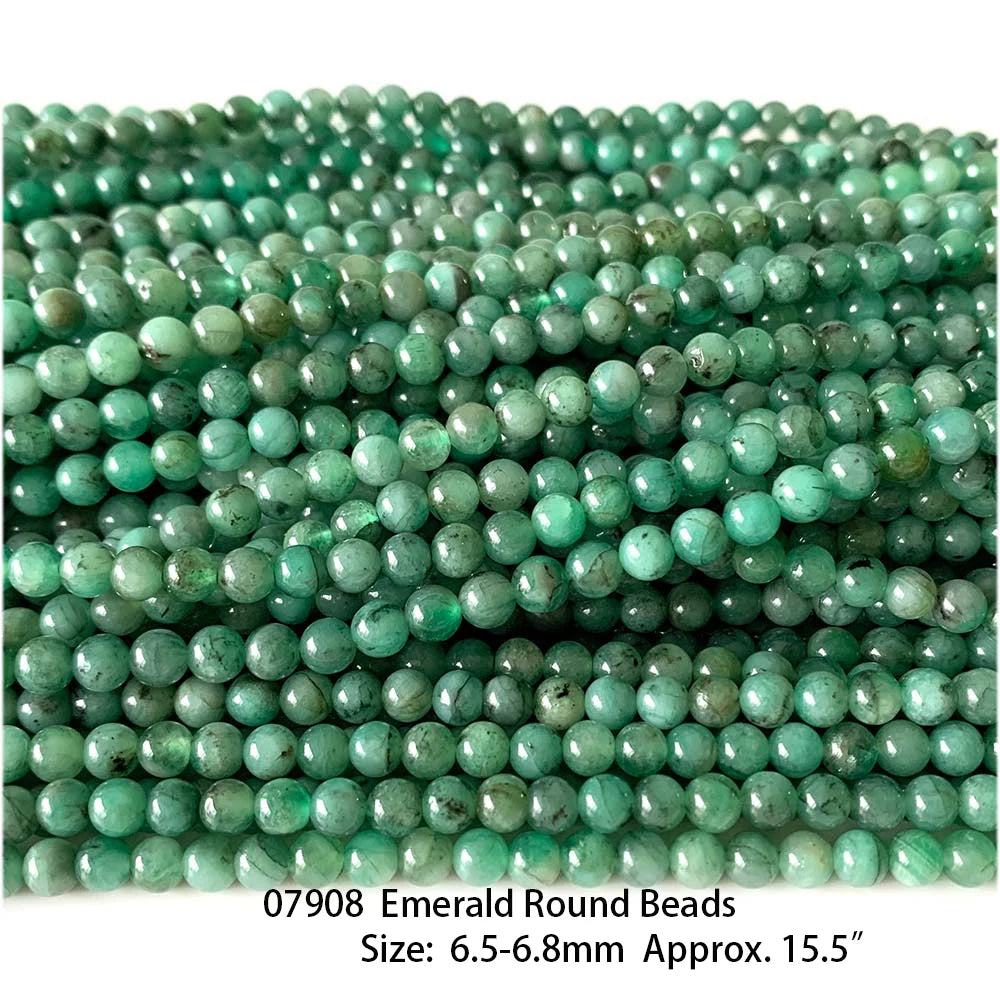 Natural Green Emerald Round Bead Strand
