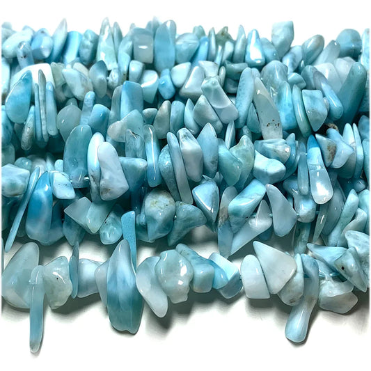 Natural Larimar Long Chip Bead Strand (3-5mm 10-18mm)