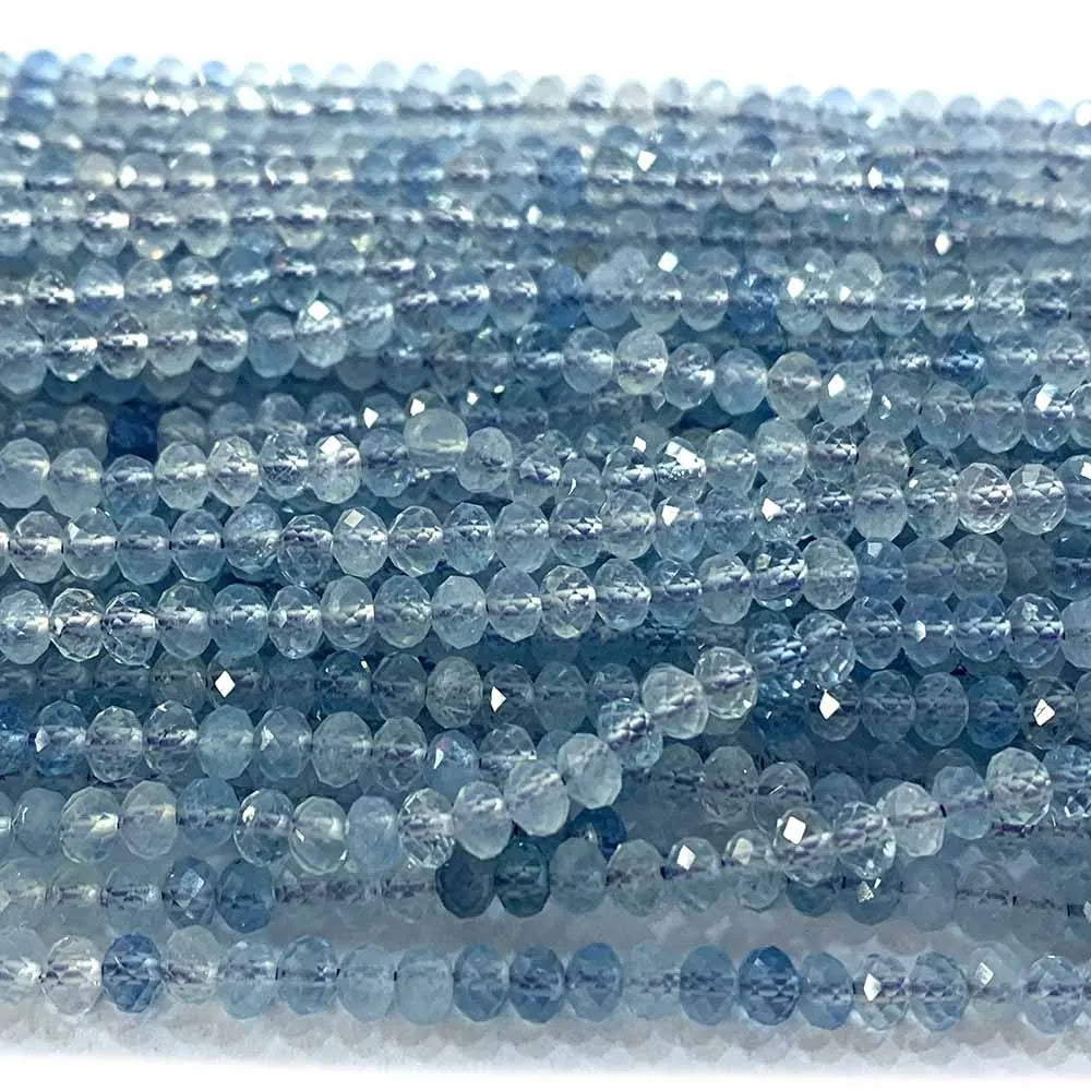 Natural Blue Aquamarine Faceted Small Rondelle Bead Strand