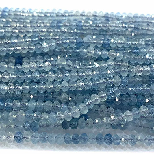 Natural Blue Aquamarine Faceted Small Rondelle Bead Strand