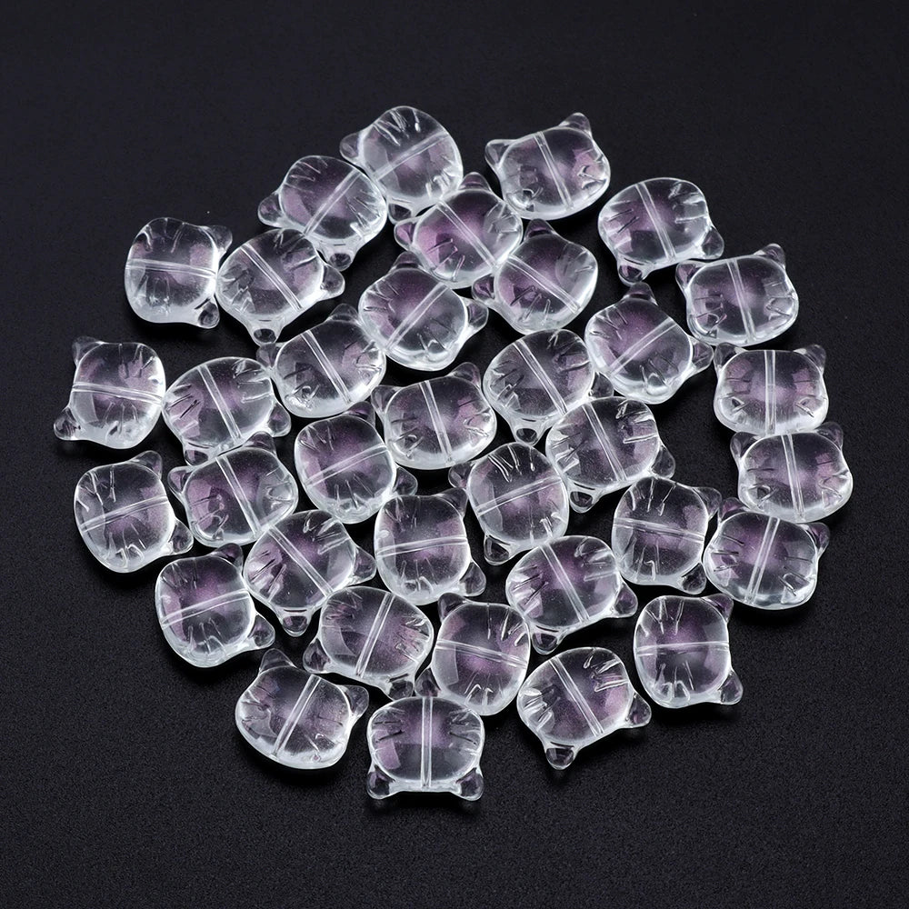 30Pcs Lampwork Glass Cat Head Beads