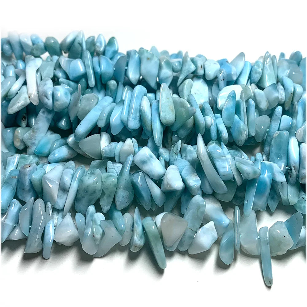 Natural Larimar Long Chip Bead Strand (3-5mm 10-18mm)