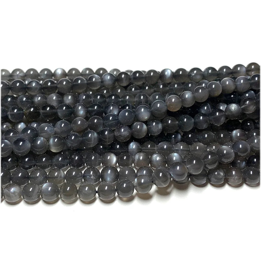 Natural Black Moonstone Round Bead Strand