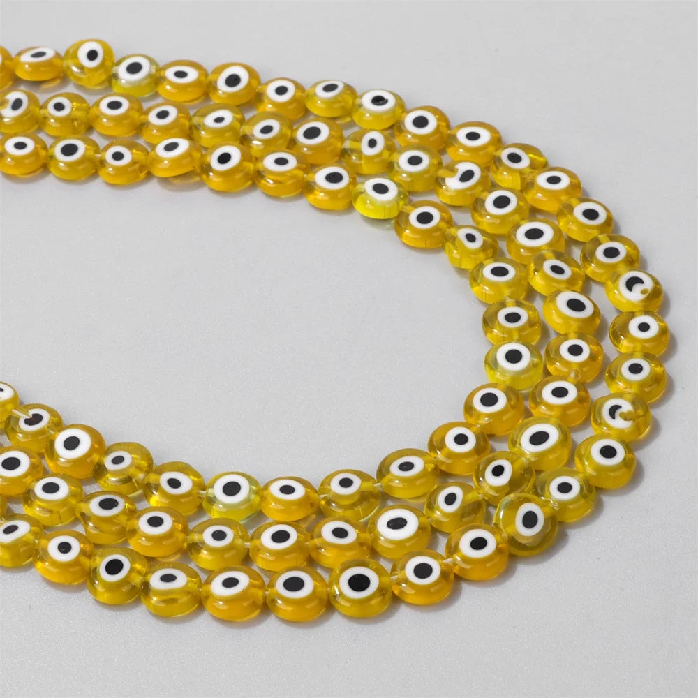 Glazed Glass Multicolour Evil Eye Coin Bead Strand
