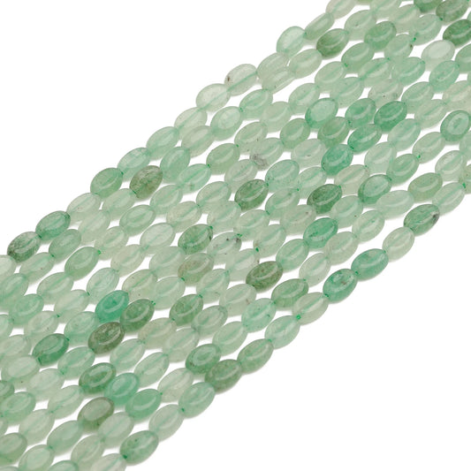 4x6mm Flat Oval Natural Green Aventurine Bead Strand