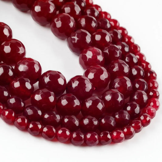 Natural Faceted Ruby Jade Bead Strand (4/6/8/10/12mm)