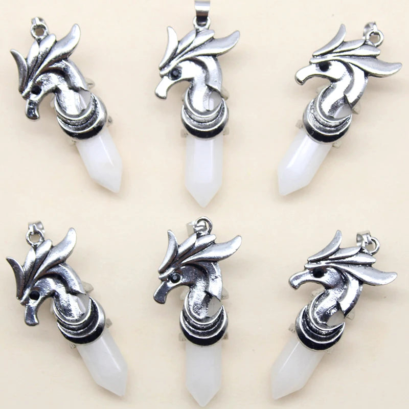 8 Pieces Horse Head Hexagonal Stone Pendant