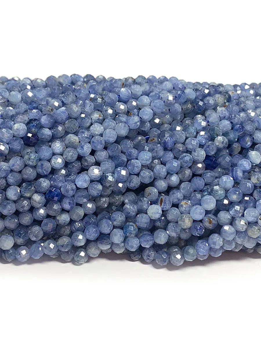 Natural Kyanite Faceted Round Small Bead Strand