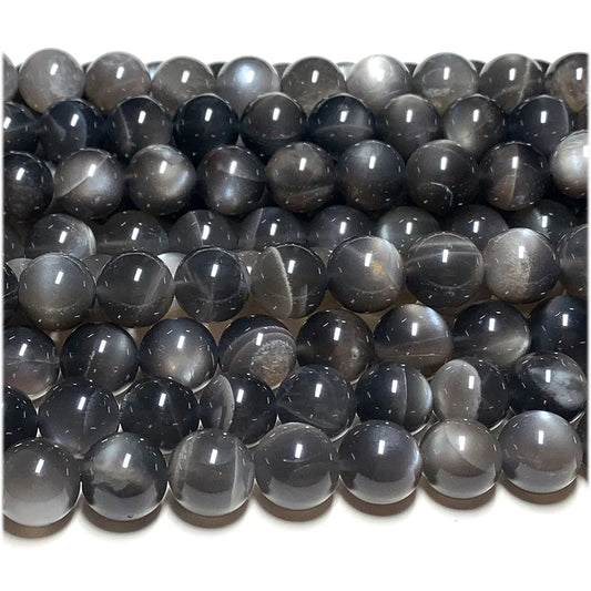 Natural Black Moonstone Round Bead Strand