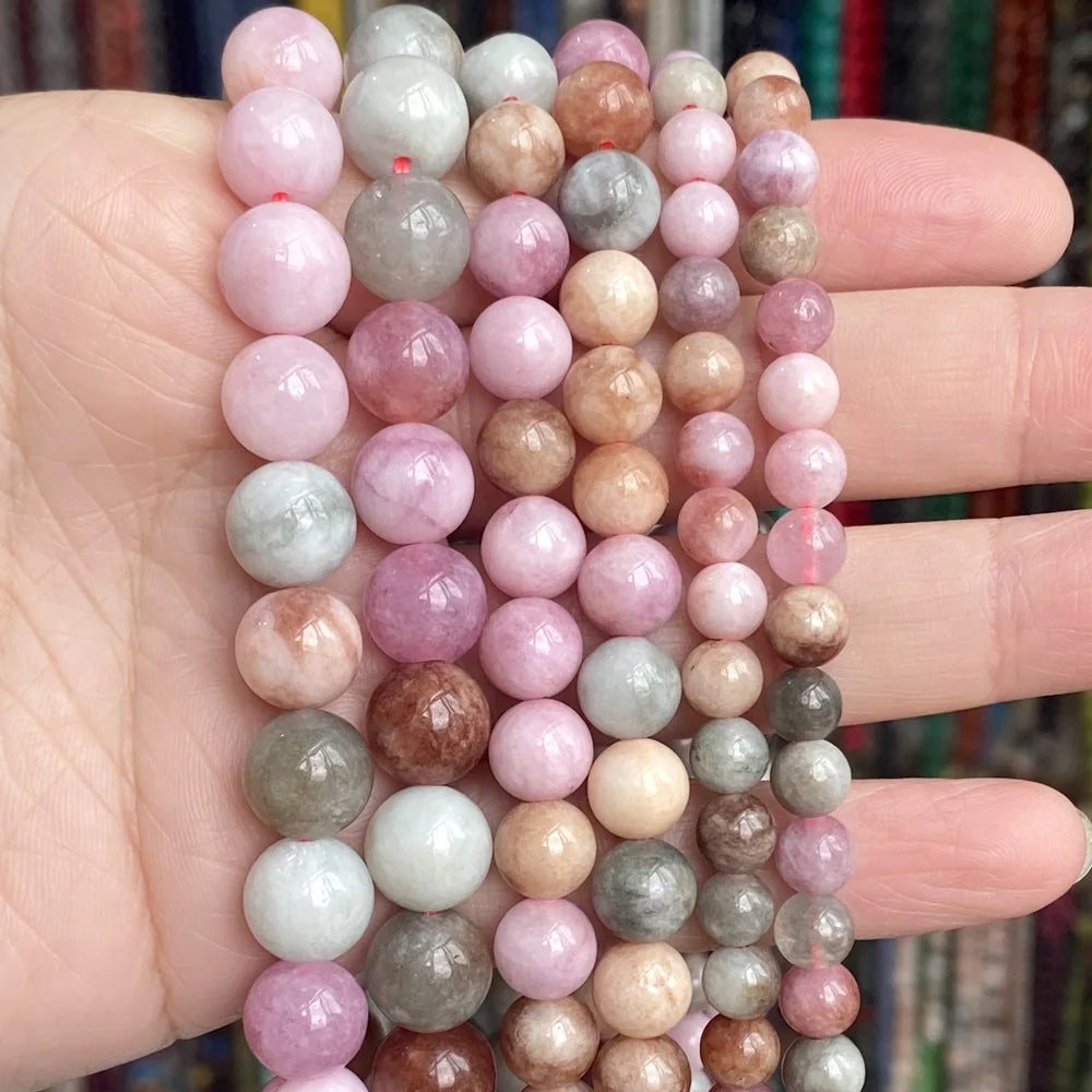 Natural Multicolor Jade Bead Strand