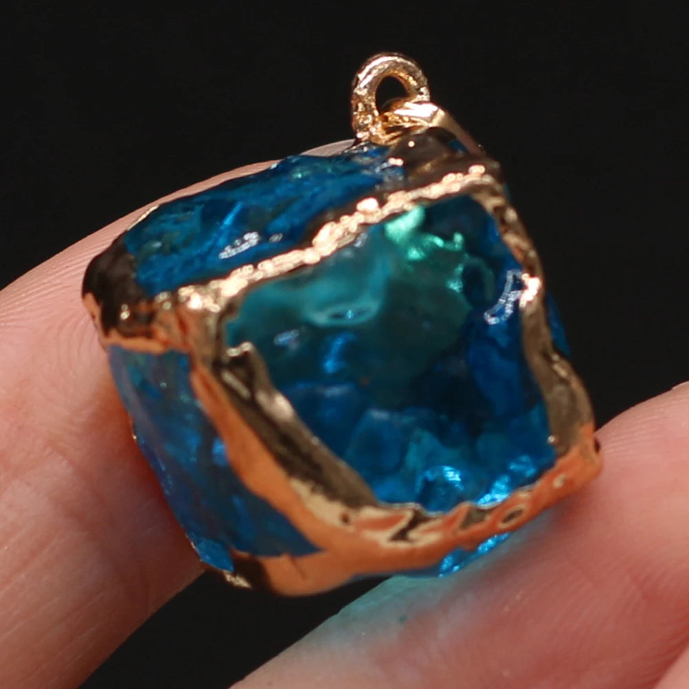 3pcs Rough Natural Gold Stone Cube Pendant