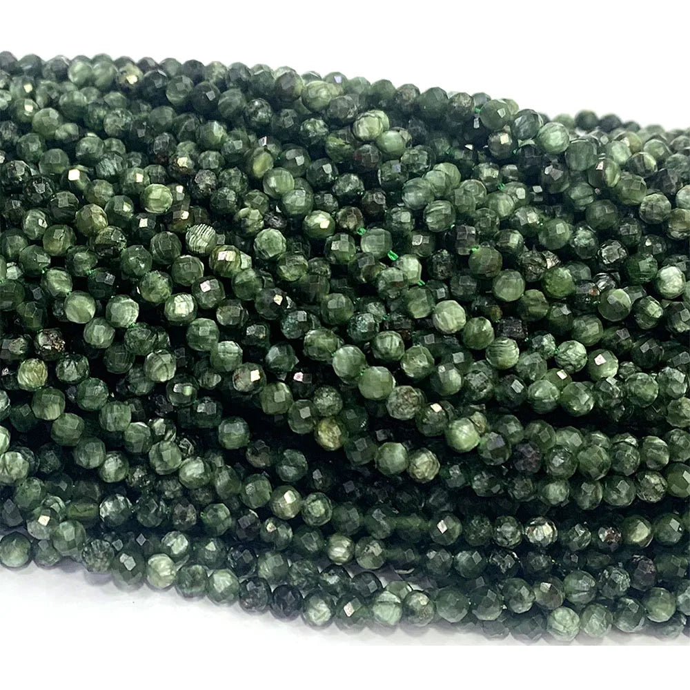 Natural Seraphinite Round Faceted Small Bead Strand