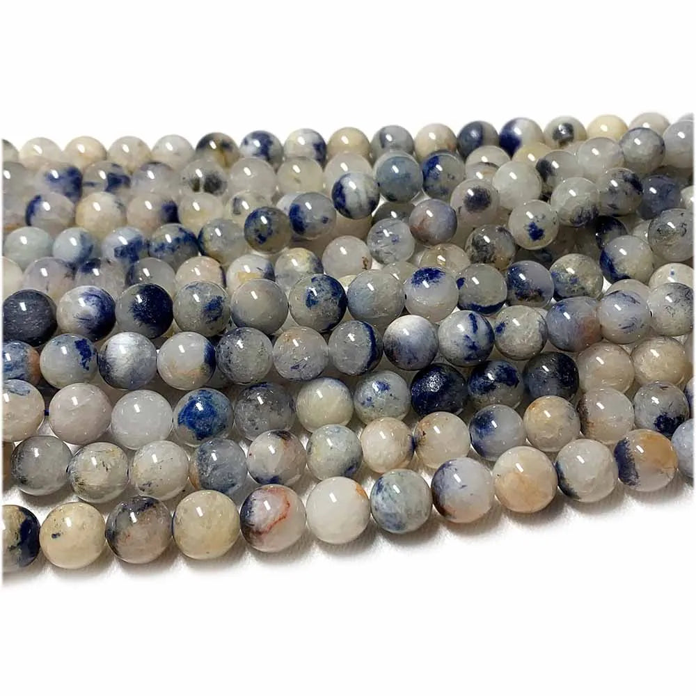 Natural Blue/White Dumortierite in Quartz Bead Strand