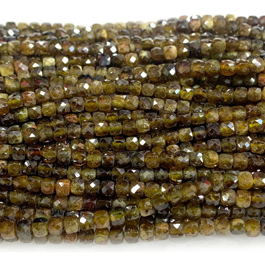 Natural Tsavorite/Green Garnet Cube Faceted Small Bead Strand