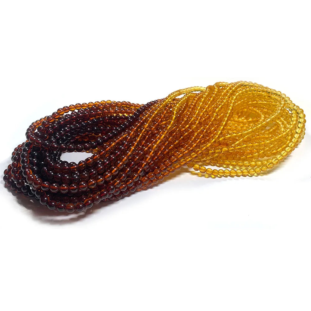 Natural Red/Yellow Amber Gradient Round Bead Strand