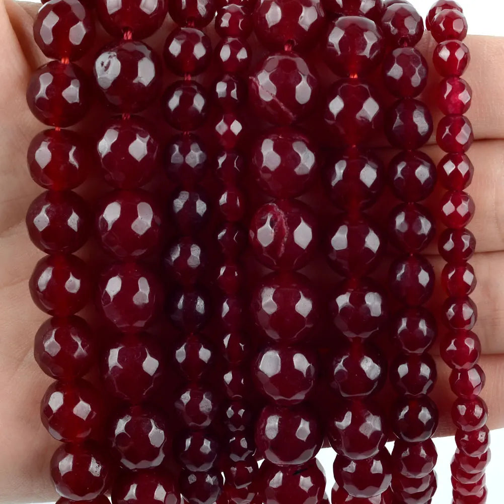 Natural Faceted Ruby Jade Bead Strand (4/6/8/10/12mm)