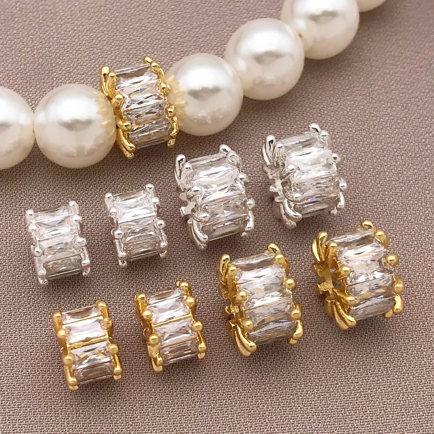 3PCE 18K Gold Plated Copper and Zirconia Focal Beads