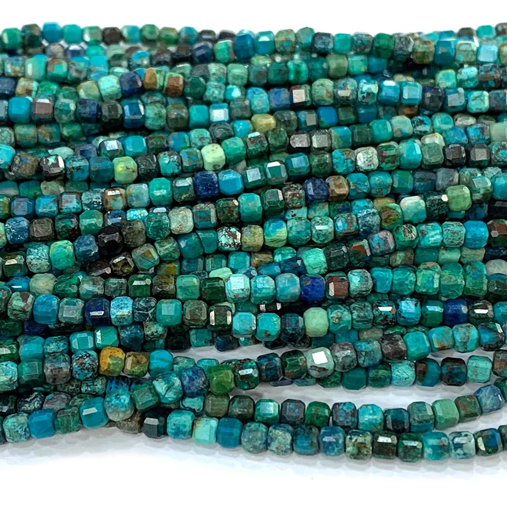 Natural Chrysocolla Small Faceted Cube Bead Strand