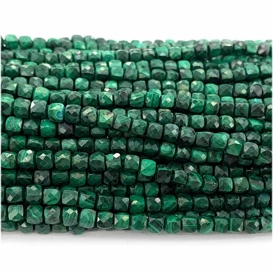 Malachite Faceted Irregular Mini-Cube Small Bead Strand