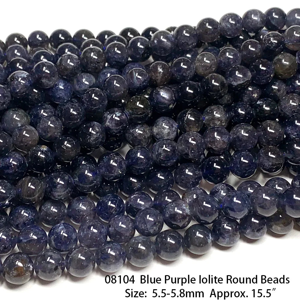 Natural Blue/Purple Iolite Round Bead Strand